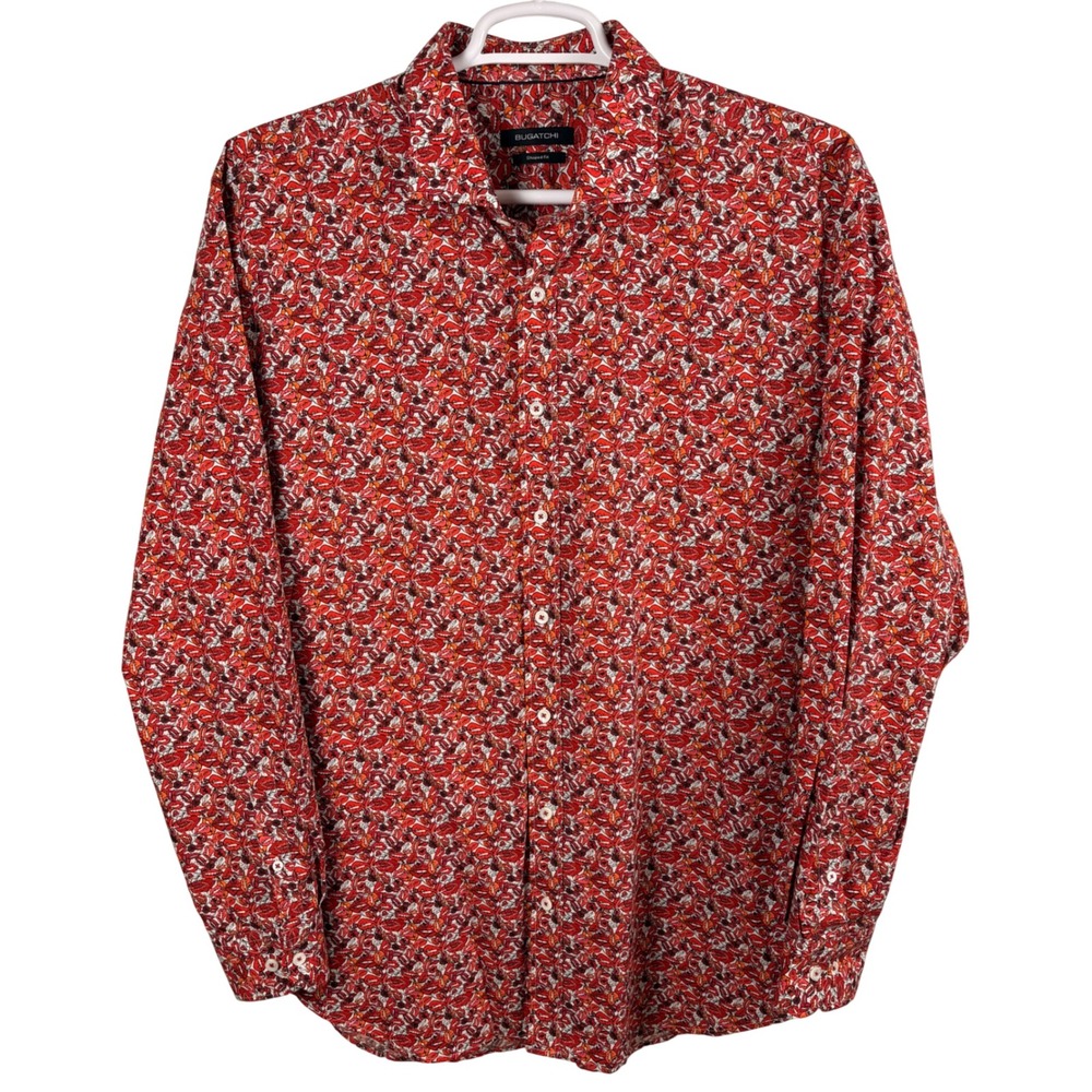 Bugatchi Button-Up Shirt Mens XXL Red Lips Kiss Print Long-Sleeve Cotton Pop Art